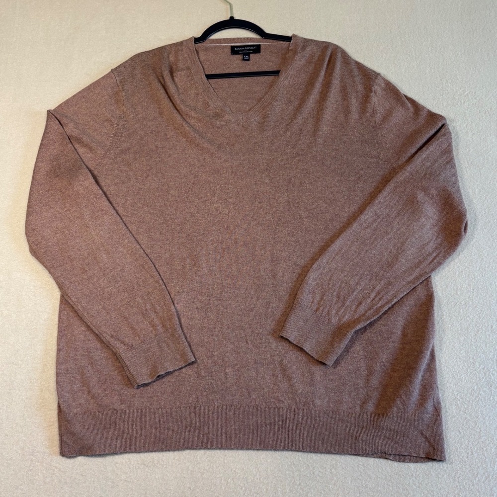 Banana Republic Mens XXL Brown V-Neck Sweater Cotton Silk Cashmere Luxe Yarn